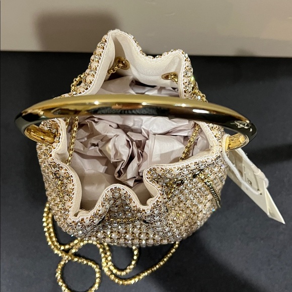 Madison West | Gold Rhinestone & Pearls Mini Tote w/Crossbody Strap - Picture 5 of 13